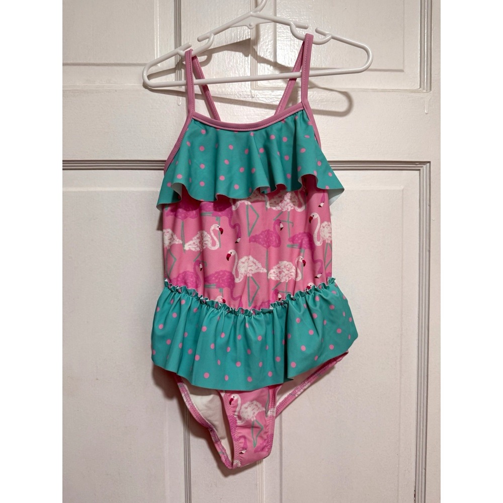 NEW Matilda Jane Girls One Piece Swimsuit Pink Teal Flamingo Size 8